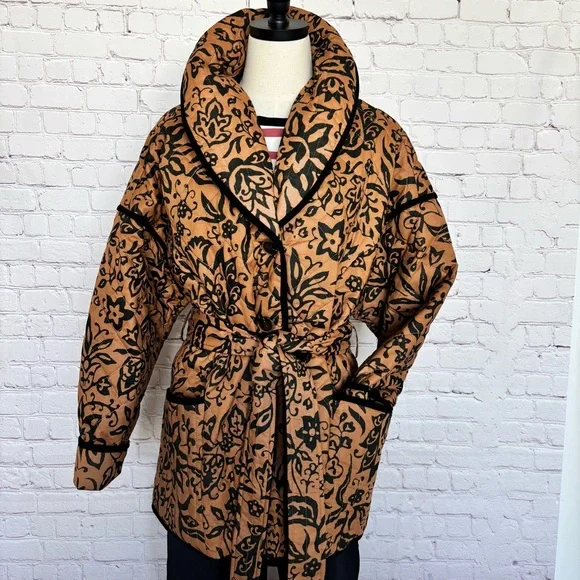 BAGATELLE Quilted Brown & Black Floral Belted Jacket--NWT--XL - Picture 3 of 16